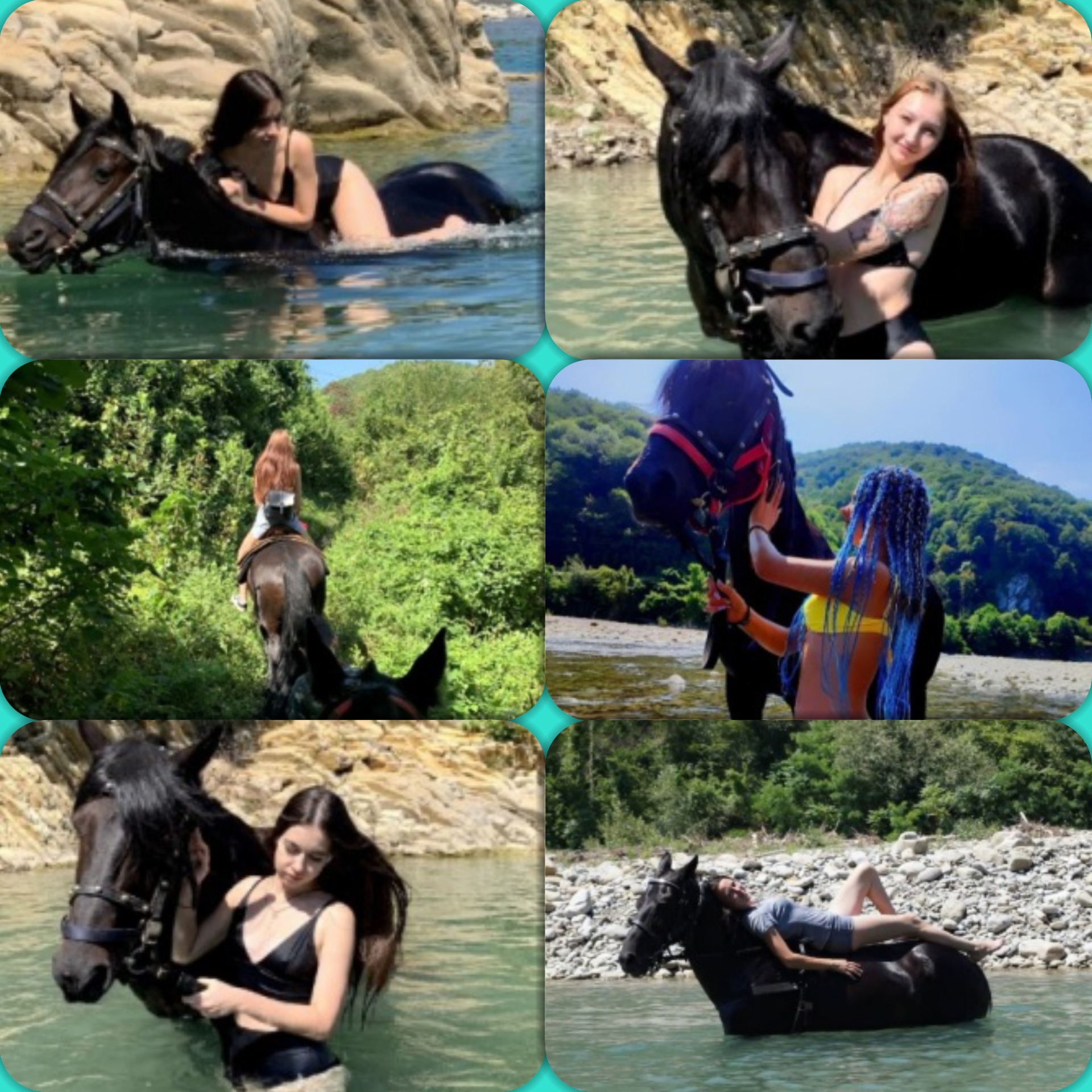 Конная прогулка из Лазаревского в горы, купание в речке с лошадьми